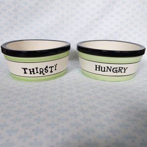 Retro Inspired Font Thirsty and Hungry Ceramic Dog Bowls